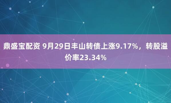 鼎盛宝配资 9月29日丰山转债上涨9.17%，转股溢价率23.34%