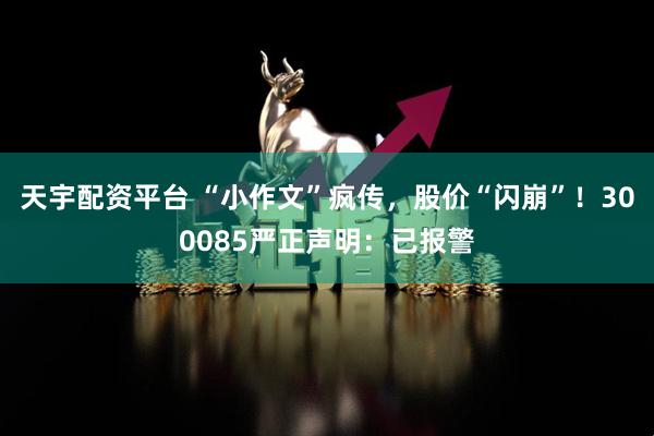 天宇配资平台 “小作文”疯传，股价“闪崩”！300085严正声明：已报警